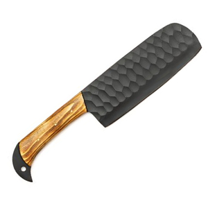 Juego de cuchillos de cocina de cinco piezas de calidad profesional con hojas negras martilladas duraderas y mangos de madera lisa, ideal para chefs. - Product Image 5