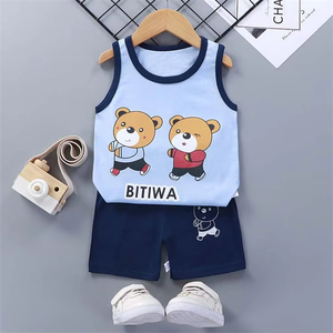 Vente en gros de costumes d'été pour garçons en deux pièces, veste et short d'été pour enfants, costume de veste pour enfants, vêtements d'été en coton pour filles - Product Image 3