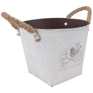 Cubo de maceta galvanizado personalizable con asas de cuerda para decoración del hogar de estilo rural porche exhibiciones de flores o bodas Rústicas - Product Image 1