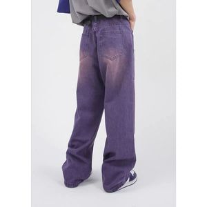 กางเกงยีนส์ผู้ชาย2025กางเกงยีนส์ทรงหลวมสีม่วงไล่ระดับสีวินเทจย้อนยุคกางเกงคาร์โก้สำหรับผู้ชาย - Product Image 6