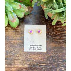 Navajo Beaded <b>Post</b> <b>Earrings</b> Ethnic Style Stud <b>Earrings</b> with Flower Pattern and Bezel Setting Inlay - Product Image 1