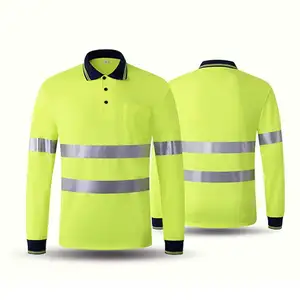 Camiseta de segurança refletora para homens, camiseta de segurança masculina de manga comprida refletiva para a construção personalizada, alta visibilidade, refletora de malha de poliéster