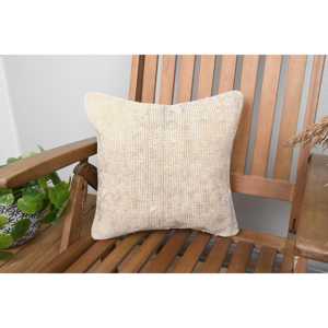 Beige 18x18 Inch Luxury Kilim Patchwork Wool <b>Bolster</b> <b>Pillow</b> Vintage Fluffy Woven Design Eco-Friendly Non-Slip Removable Washable - Product Image 1