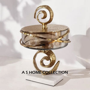 ชามโลหะเป็นมิตรกับสิ่งแวดล้อมหรูหราพร้อมลวดลายเรขาคณิตสีทองและฝาปิดออกแบบได้ตามต้องการสำหรับบ้านสมัยใหม่หรือแบบดั้งเดิม - Product Image 1