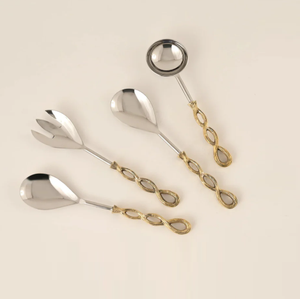 Vaisselle de service à salade finie en or Poignée décorative argentée Couverts de restauration en acier inoxydable Couverts de haute qualité - Product Image 5