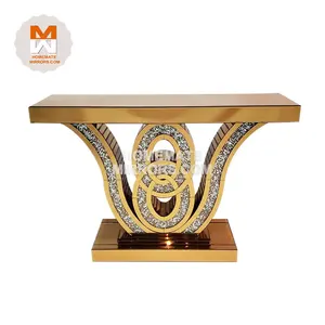 Hot Luxury Gold Mirrored Console Table With Crushed Faux Diamond