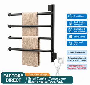 Sèche-serviettes électrique intelligent rotatif en acier inoxydable brossé pour salle de bain, cuisine et usage domestique - Product Image 5