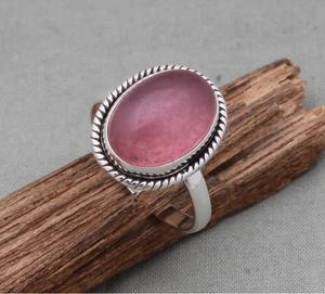 Anillo bohemio de Plata de Ley 925 hecho a mano elegante joyería de piedras preciosas de Jade Rosa elegante anillo de dedo medio regalo para cristianos - Product Image 2