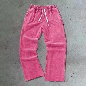 Pantalones de chándal lavados con ácido de la mejor calidad para hombre, pantalones de pierna ancha, bolsillos laterales, pantalones de invierno técnicos desteñidos al sol en blanco liso - Product Image 1