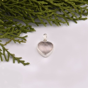Colgante de Plata de Ley 925 con piedras preciosas en forma de corazón de cuarzo rosa natural con colgante de moda Chapado en plata para mujer. - Product Image 6
