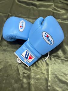 Guantes de boxeo con cordones ganadores de Sky-Blue para competiciones de gimnasio y puñetazos Guantes de boxeo de cuero genuino para adultos 2017 - Product Image 2