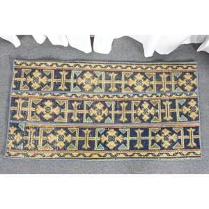 Alfombra turca amarilla Vintage de 1,9x3,6 pies, detalles azules, decoración Bohemia clásica, diseño de retazos, Material de lana, respaldo de látex para adolescentes - Product Image 1