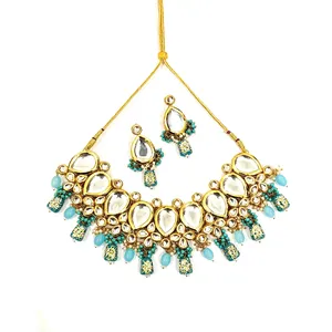 Meenakari Kundan <b>Studded</b> & Beaded Necklace Set Gold Plated Copper Fine Jewelry for Ladies Bohemia Style for Wedding & Gift - Product Image 1