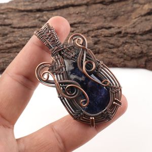 Sodalite <b>Blue</b> Gemstone Pear Cut Copper Wire Wrapped Fashion Pendant <b>Necklace</b> Oxidized Silver Mothers Day Gift Special Today - Product Image 4