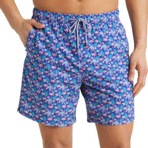 Short de bain pour hommes, bleu royal, imprimé flamant rose, palmier tropical, protection solaire UPF 50+, séchage rapide, imperméable, spandex/polyester - Product Image 2
