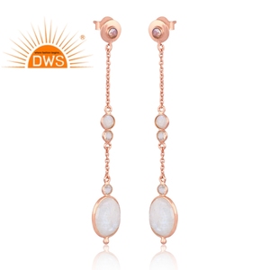 Pendientes colgantes de piedra de luna arcoíris Natural chapados en oro rosa de plata esterlina superventas, fabricante de joyería personalizada - Product Image 2