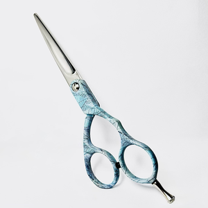 Customizable 5.5" Straight Edge Premium Sharp <b>Hairdressing</b> <b>Scissors</b> Right-Handed Blue Leaf Motif - Product Image 6