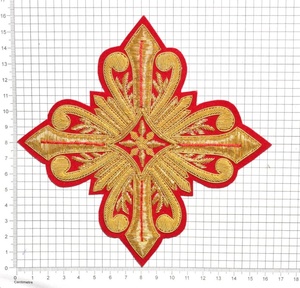 Cross Hand Embroidered With Gold Bullion Wire <b>Applique</b> on Red Velvet - Product Image 6