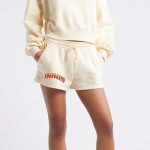 OEM/ODM shorts pour femmes 100% coton courte longueur personnalisé DTF logo imprimé avec des cordes vêtements décontractés légers femmes shorts - Product Image 1