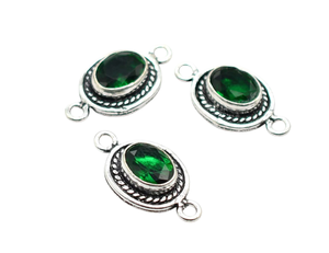 Conector de bucle doble de piedras preciosas granate verde Chapado en plata antigua 22X12mm NC103 fabricación de joyas hallazgos de dijes - Product Image 4