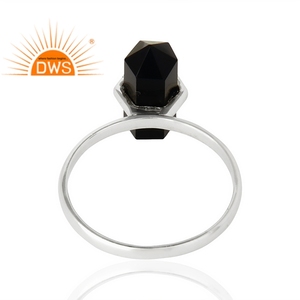 Design de crayon fait à la main, argent Sterling fin, Onyx noir naturel, anneaux empilables, fabricant de bijoux personnalisés - Product Image 4