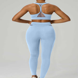 Vêtements de sport de yoga élastiques doux et respirants personnalisés pour femmes Ensembles de fitness 2 pièces de couleur unie - Product Image 4