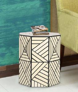 Tabouret latéral de travail en résine avec incrustation d'os antique moderne Artisanat naturel Meubles de table d'appoint de lit Expédition rapide incluse - Product Image 2