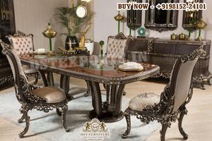 Juego de Comedor de Madera de Teca Moderno y Lujoso de Estilo Barroco Europeo Negro Dorado para 10 Personas - Product Image 6