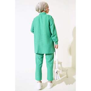 Ensemble 2 pièces en lin avec perles sur le devant vert - Product Image 3