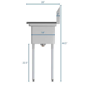 Fregadero Comercial de Acero Inoxidable de 23.5 Pulgadas con un Compartimiento y Escurridor, Tamaño de la Cubeta 10 x 14 x 10, Certificado NSF - Product Image 1