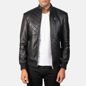 Branded High Street Style Genuine Cow <b>Leather</b> Eco-Friendly Plus Size Men's High Quality Waterproof Breathable Stand <b>Jacket</b> Front - Product Image 3
