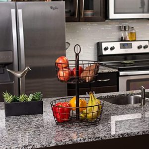 Counter-Top Metal Wire Basket <b>Rack</b> Fruit <b>Vegetable</b> Stand 2 Tier Wire Fruit Basket - Round Metal Standing Baskets - - Product Image 3