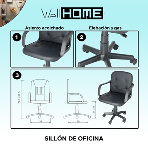 Silla de Oficina Negra WELL HOME 58x58x80 cm, Silla de Escritorio para Mamá con Acolchado Confortable - Product Image 2