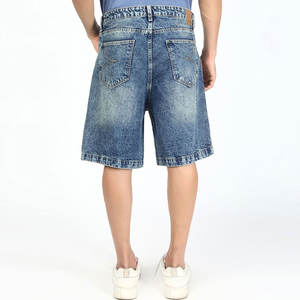 Venta al por mayor de fábrica, pantalones cortos de mezclilla sólidos para hombres de clima cálido, estilo callejero, cintura elástica transpirable, cómodos, ecológicos - Product Image 4