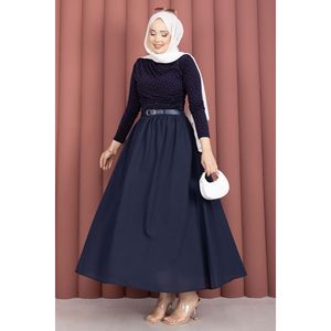 Navy Blue Sporty Summer Chiffon <b>Skirt</b> Belt Pockets Breathable Pleat Straight Pencil Styles for Office Ladies Slit Decoration - Product Image 1