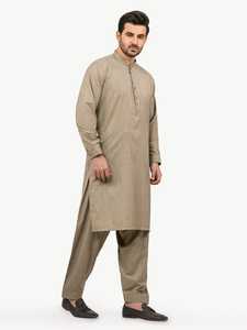 Élégant hommes Shalwar Kameez nouveau Design couleur unie sur robe costume manches longues pour les mariages et célébrations prêt-à-porter - Product Image 5