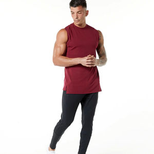 Tapered Fit Sleeveless Physique Enhancing Armhole Cut Elongated 100% Cotton Ruby <b>Red</b> Men High-Neck Premium Breathable <b>Tank</b> <b>Top</b> - Product Image 4