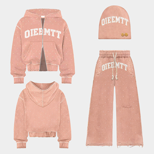 ชุดเซ็ตฮู้ดดี้และกางเกงวอร์มสไตล์วินเทจสตรีทแวร์สุดเทรนดี้ ทรงโอเวอร์ไซส์ แต่งลายกราฟฟิตี้ ซิปประดับเพชร แบบยูนิเซ็กส์ 2 ชิ้น - Product Image 2