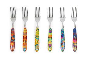 Durable Stainless Steel Flatware Set 24-pcs Mirror Polish Country Multicolor Flora Mexican Folklore Mexican Flower by Excelsa - Product Image 2