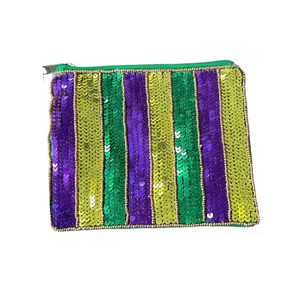 <b>Sequined</b> Striped Wristlet Purse for Women Party Accessory Zipper Closure Trendy Coin Bag Green Purple Yellow - Product Image 1