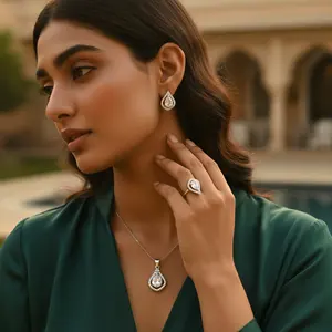 Women's <b>Fine</b> <b>Jewelry</b> <b>Set</b> with 925 Silver Cubic Zirconia 14K Gold Diamond for Weddings and Parties Gold Plated - Product Image 2