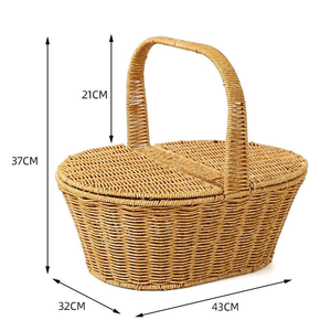 ตะกร้าปิกนิกหวายสานมือเป็นมิตรต่อสิ่งแวดล้อมพร้อมฝาปิดสไตล์ธรรมชาติสำหรับรับประทานอาหารกลางแจ้งและตั้งแคมป์ - Product Image 5