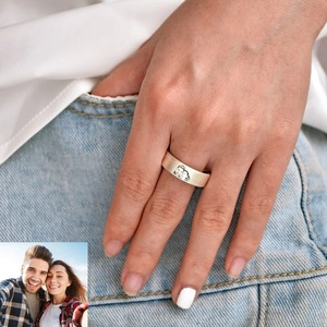 Bagues personnalisées en argent avec photo et texte gravés pour couples-pour anniversaire de mariage, cadeau de la Saint-Valentin - Product Image 6