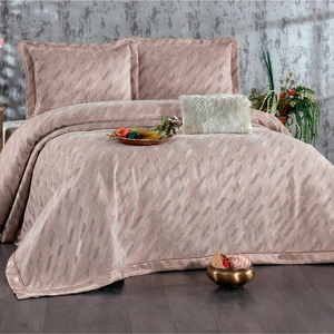 Guzide Julia Dried Rose 4-Piece Customized Luxury <b>Bedspread</b> <b>Set</b> 100% Chenille Organic Woven Striped Washable Anti-Dust Mite - Product Image 1
