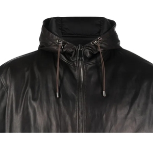 Veste d'hiver à capuche en peau de mouton véritable originale pour homme, col montant, logo frontal, imperméable, dernier design, OEM, haute qualité, personnalisable - Product Image 3