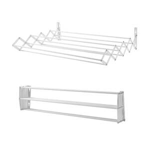 Séchoir à linge mural extensible Manemi en acier blanc, 60 cm, double niveau, pliable, intérieur/extérieur, design minimaliste pour vêtements - Product Image 5