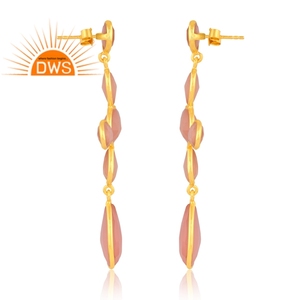 Pendientes colgantes de piedras preciosas de Calcedonia Rosa chapados en oro de 18 quilates de plata esterlina de la mejor calidad, fabricante de joyería fina Demi - Product Image 3