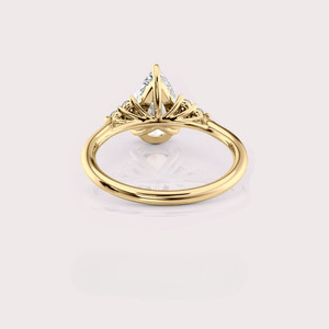 IGI Certified Pear Cut Lab Grown Diamond Engagement / Wedding <b>Ring</b> with Cluster Side Diamonds in 14K Yellow / White & Rose Gold - Product Image 4