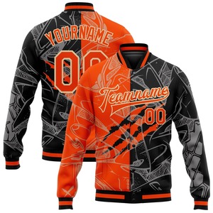 Directo de la industria, venta al por mayor, informal, de invierno, personalizado, blanco, a rayas, Royal-Orange Bomber Full-Snap Varsity Letterman Jacket - Product Image 4