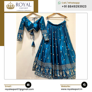 คอลเลกชันพิเศษของเสื้อผ้าชาติพันธุ์อินเดียออกแบบใหม่ lehenga choli ผ้าไหมเงางามแฟนซีหนักด้วยลำดับและงานปัก - Product Image 2